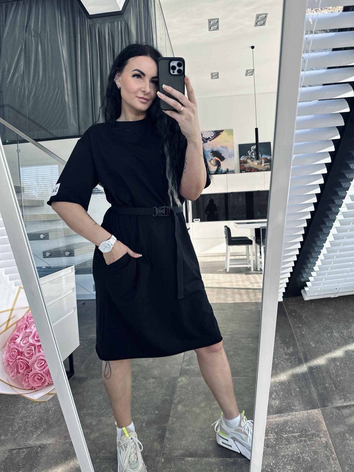 Medvilnės suknelė su dirželiu